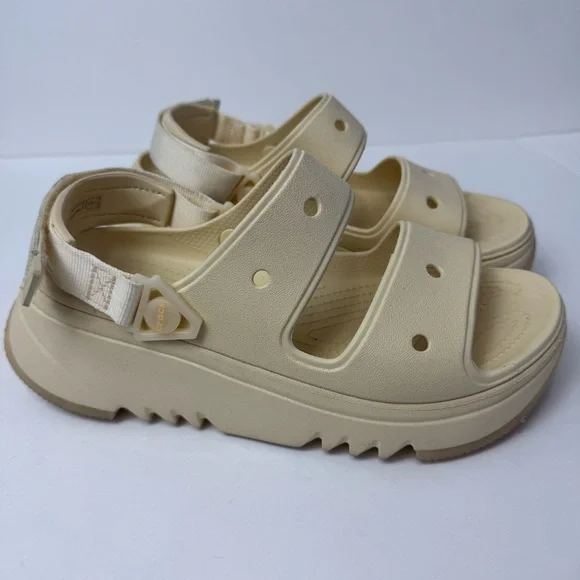 Crocs Classic Hiker Xscape Unisex Sz L9 M7 Beige Vanilla Wedge Platform Sandals - Picture 3 of 7